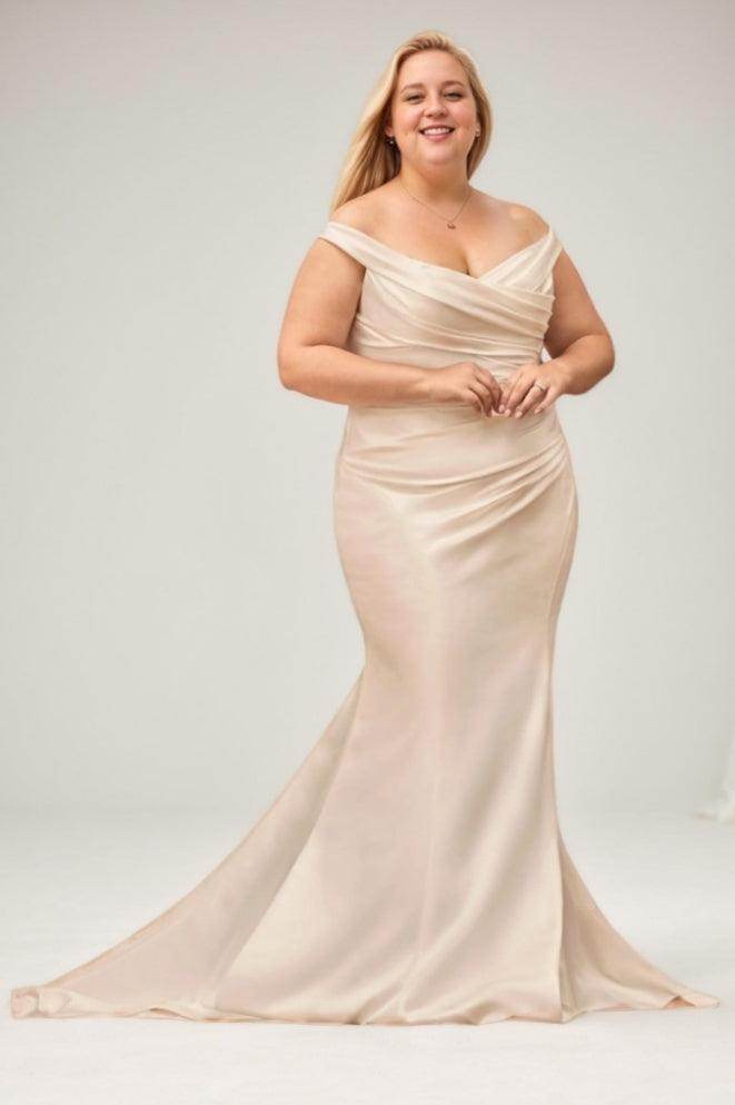 Trumpet-Mermaid Sweep-Brush Train Satin Wedding Dress CW3478 - COCOMELODY